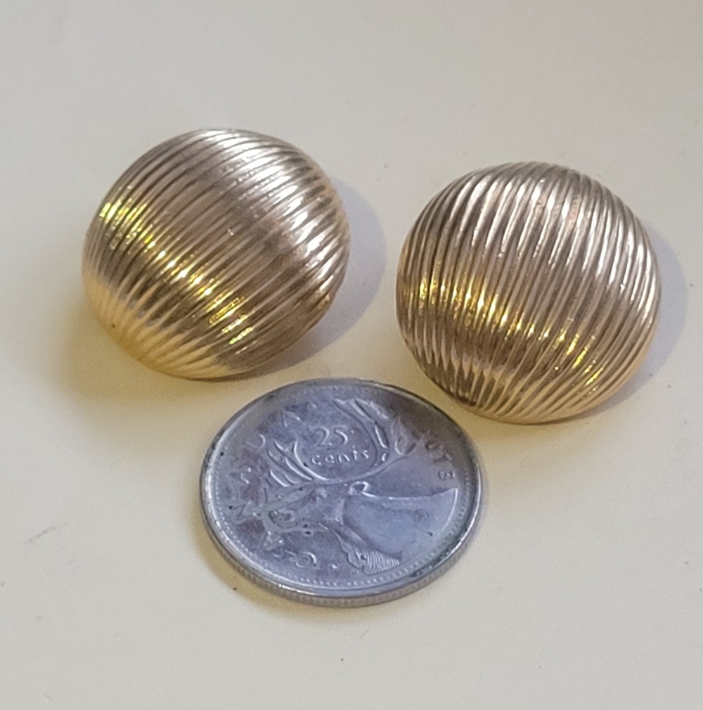 Gold Ribbed Button Clip On Earrings